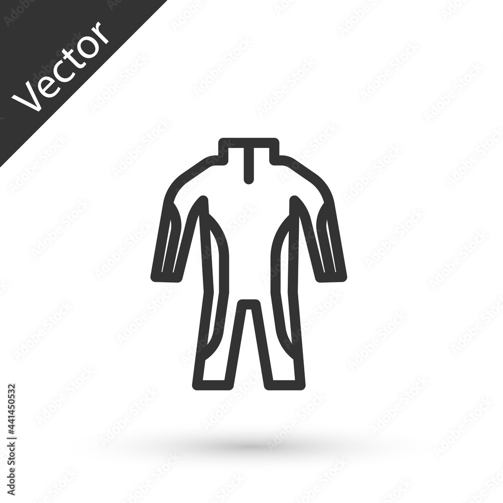 Grey line Wetsuit for scuba diving icon isolated on white background. Diving underwater equipment. Vector