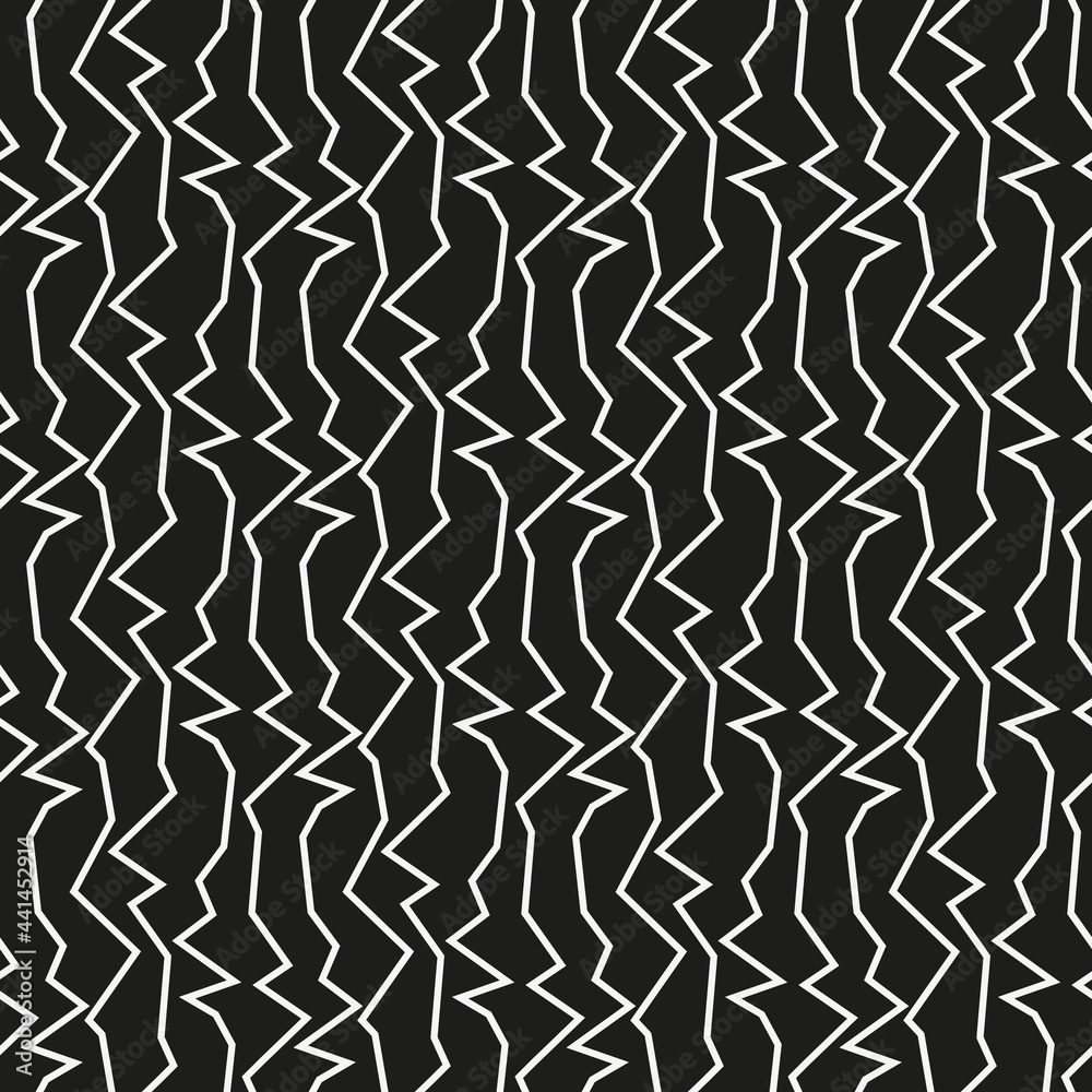 Vertical white zigzags on a black background. Seamless pattern for any use.