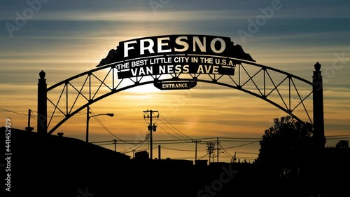 California: Fresno Archway at Sunset, The Best Little City in the U.S.A. photo