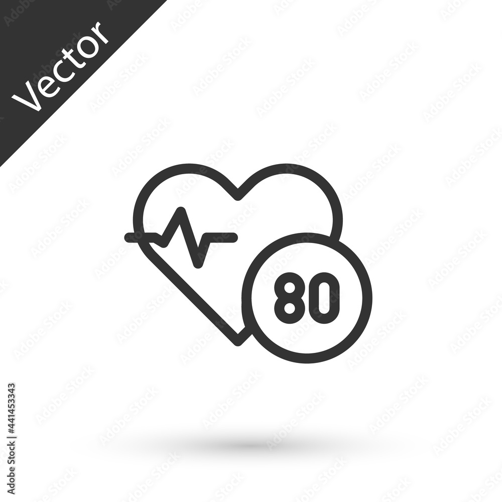 Grey line Heart rate icon isolated on white background. Heartbeat sign. Heart pulse icon. Cardiogram icon. Vector