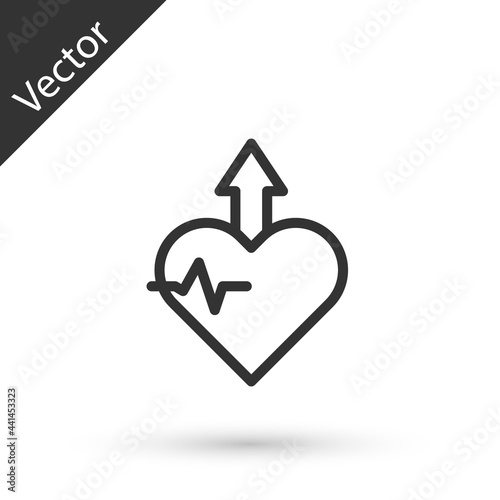 Grey line Heartbeat increase icon isolated on white background. Increased heart rate. Vector