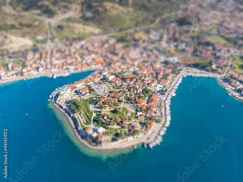 seaside town photographed from the air by drone