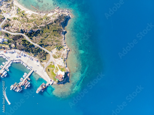 seaside town photographed from the air by drone