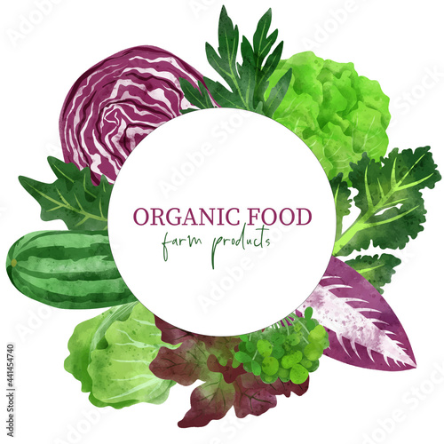 Summer veggies banner, hand drawn vector watercolor illustration