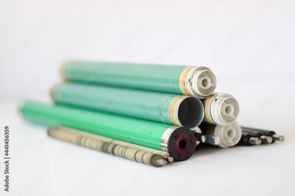 Old photosensitive drums of laser printers and copiers Stock Photo