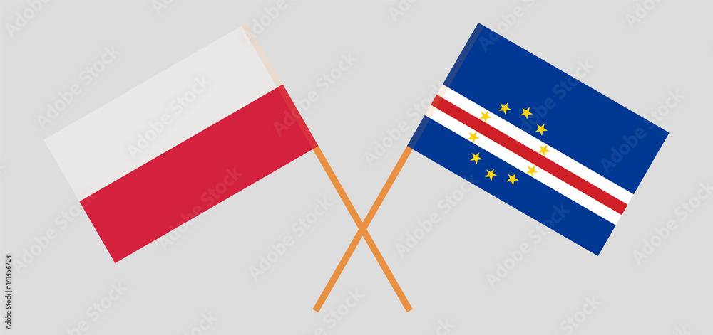Crossed flags of Poland and Cape Verde. Official colors. Correct proportion