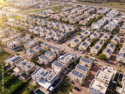 Neighborhoods houses. Aerial view of residential houses suburb. 