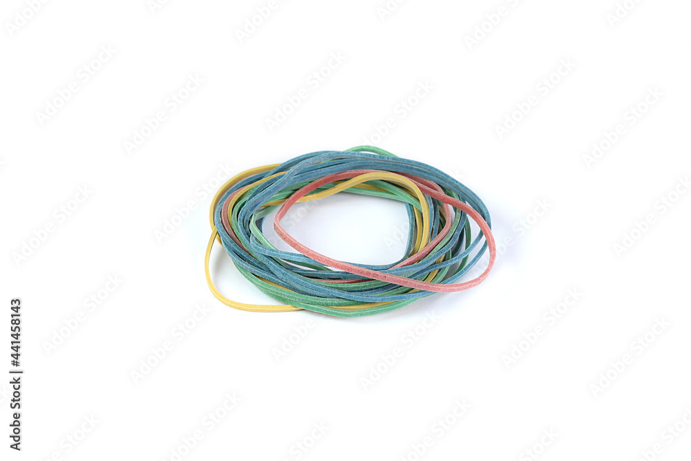 Colored elastic bands on white background. Rubber band. Colored elastic bands on white background. Rubber band.
