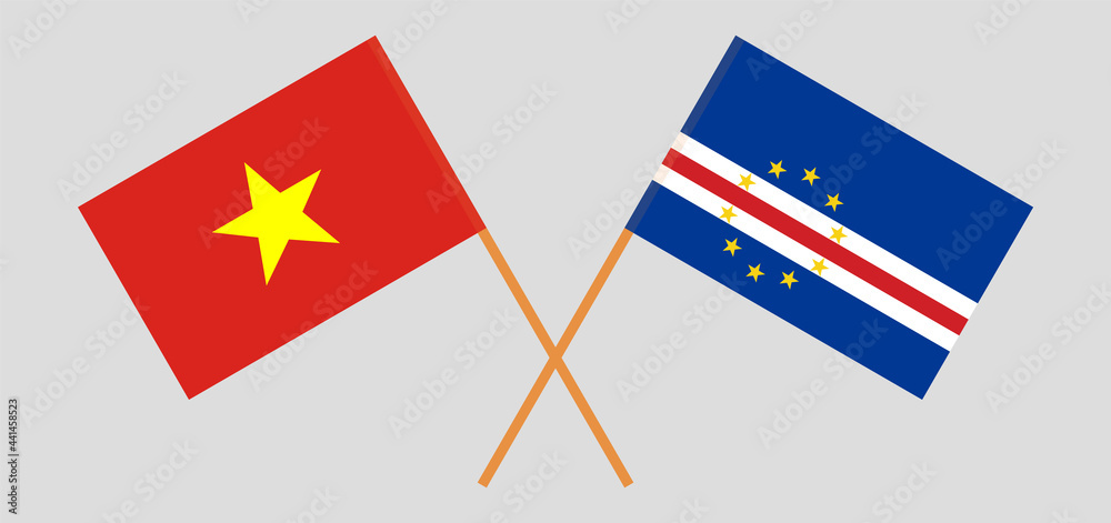 Crossed flags of Vietnam and Cape Verde. Official colors. Correct proportion