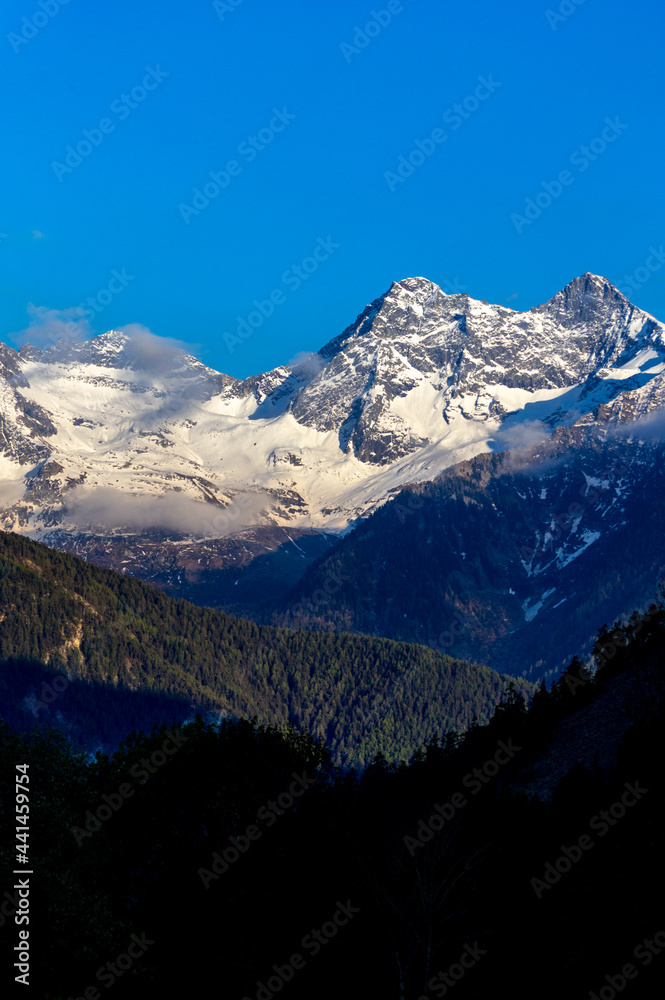 Mountain peak on the italian alps in Valle d'Aosta on the trekking trail 