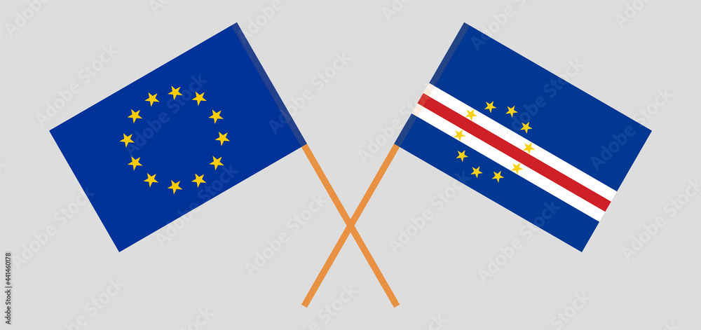 Crossed flags of the European Union and Cape Verde. Official colors. Correct proportion Crossed flags of the European Union and Cape Verde. Official colors. Correct proportion