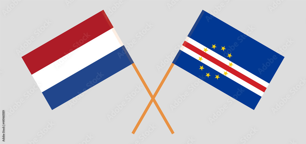 Crossed flags of the Netherlands and Cape Verde. Official colors. Correct proportion