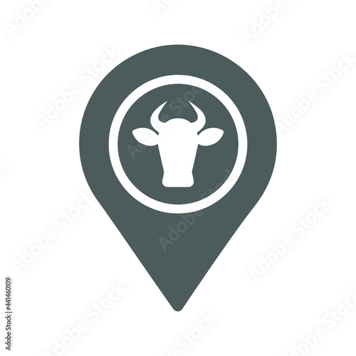 Cow place, cattle farm location icon. Gray vector graphics.