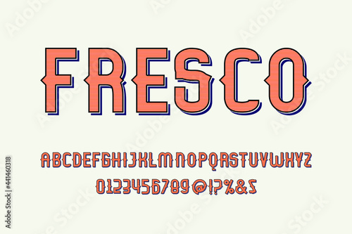 vintage font, green and orange background, vector alphabet, letters and numbers