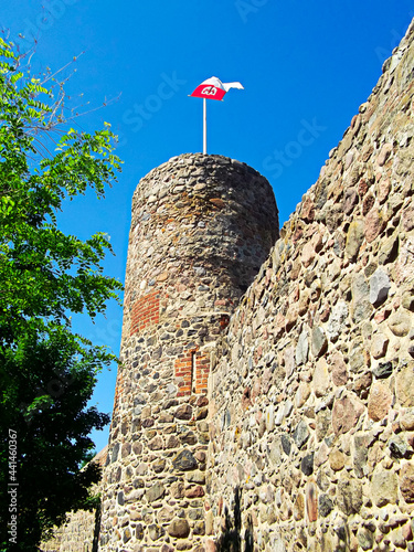 Historische Stadtmauer mit Eulenturm und Stadtwappen aus dem 13.Jahrhunder