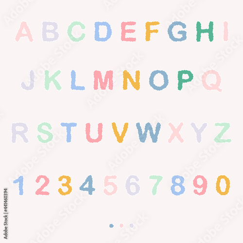 Vector alphabet with torn effect letters and number