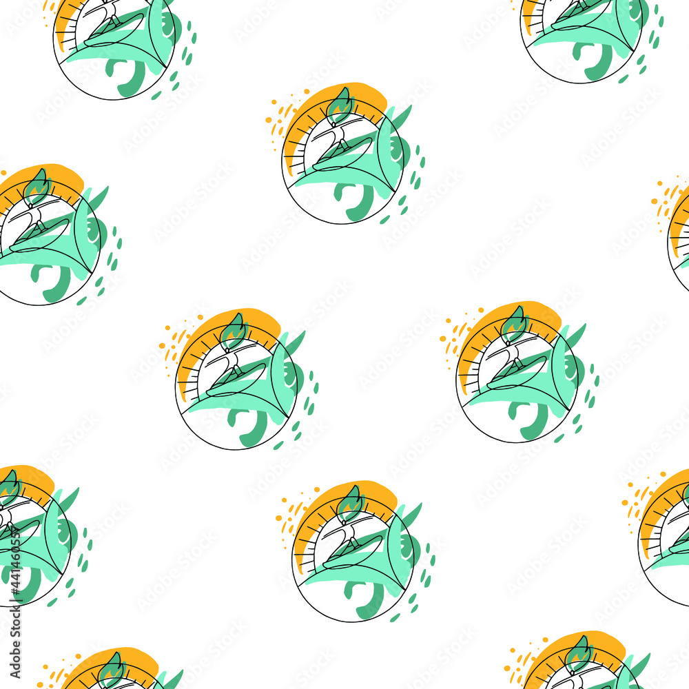 Pattern; endless drawing; Linear abstract hand drawing of summer illustration, surfer on waves, ocean, sun, summer palette. Pattern; endless drawing; Linear abstract hand drawing of summer illustration, surfer on waves, ocean, sun, summer palette.