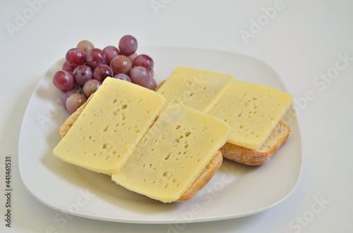 Two Cheese sandwiches with Grapes  photo