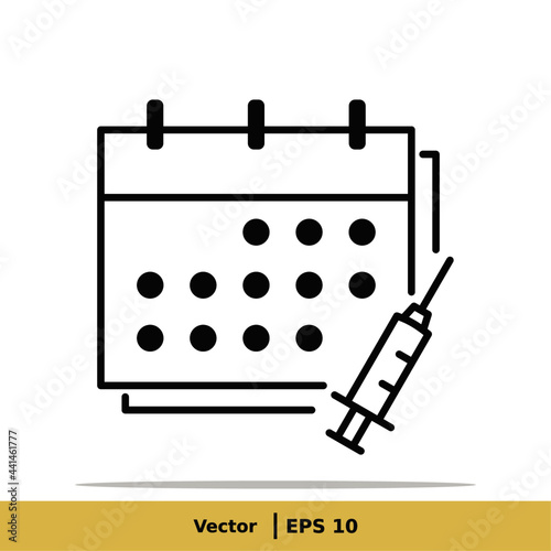 Vaccine, Vaccination, Inoculation, Inject, Syringe Icon Illustration. Injection Sign Symbol Logo Template. Vector Line Icon EPS 10