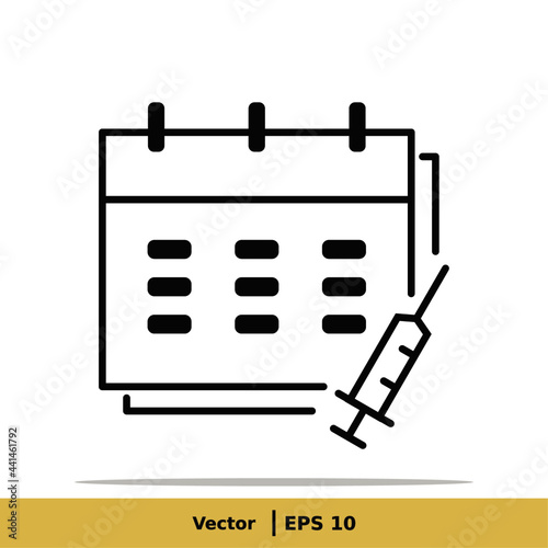 Vaccine, Vaccination, Inoculation, Inject, Syringe Icon Illustration. Injection Sign Symbol Logo Template. Vector Line Icon EPS 10