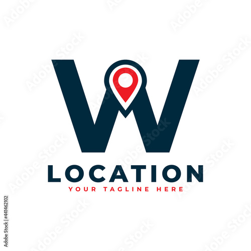 Elegant Letter W Geotag or Location Symbol Logo. Red Shape Point Location Icon. Usable for Business and Technology Logos. Flat Vector Logo Design Ideas Template Element.
