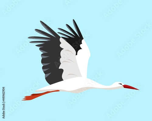 White Stork bird icon isolated on blue background.