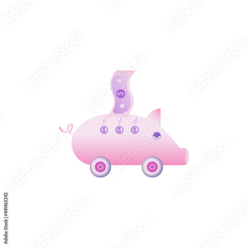 Pig piggy bank with a bill. The concept of saving and saving money. Cashback. Making money, banking, business and finance, loans and investments. Vector illustration.