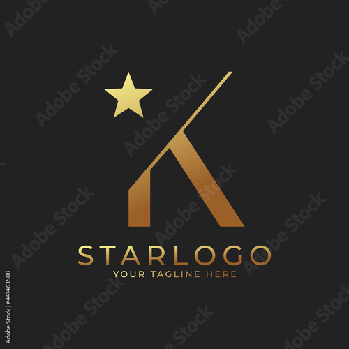 Abstract Initial Letter K Star Logo. Gold A Letter with Star Icon Combination. Usable for Business and Branding Logos.