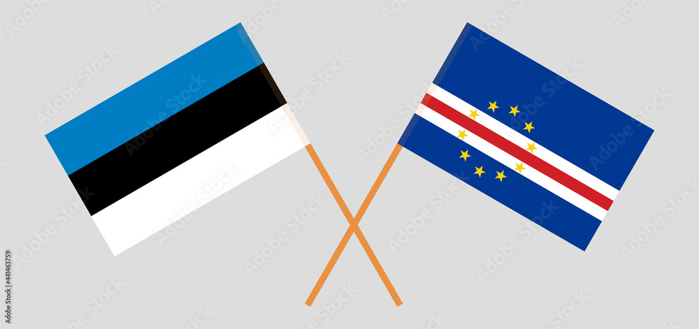 Crossed flags of Estonia and Cape Verde. Official colors. Correct proportion