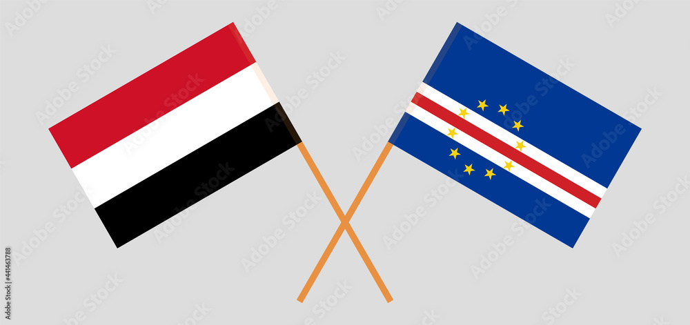 Crossed flags of Yemen and Cape Verde. Official colors. Correct proportion
