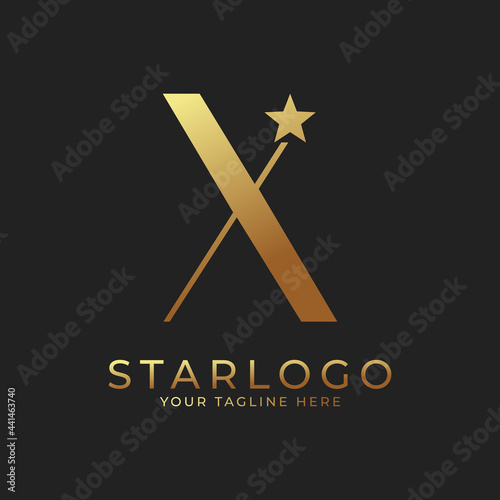 Abstract Initial Letter X Star Logo. Gold A Letter with Star Icon Combination. Usable for Business and Branding Logos.