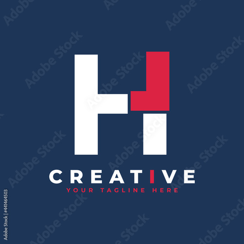 Simple Initial Letter H Logo. White and Red Shape A Letter Cutout Style. Usable for Business and Branding Logos. Flat Vector Logo Design Ideas Template Element.