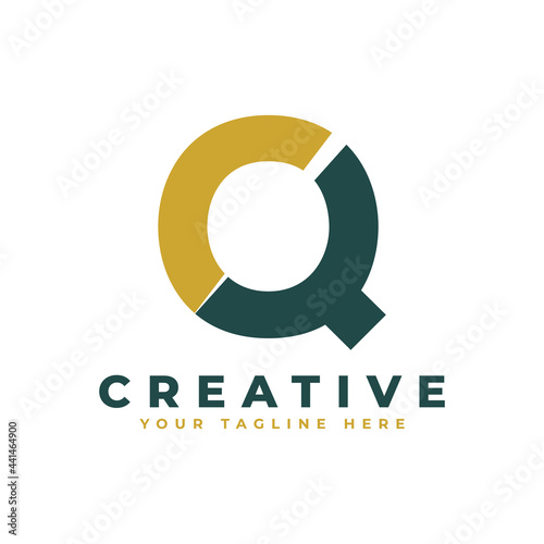 Modern Initial Letter Q Logo. Gold and Green Geometric Shape. Usable for Business and Branding Logos.