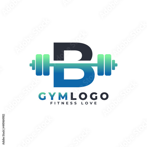 Letter B Logo With Barbell. Fitness Gym logo. Lifting Vector Logo Design For Gym and Fitness. Alphabet Letter Logo Template