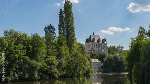 Castle Raoul Timelapse in June 2021 water reflection, Chateauroux, France