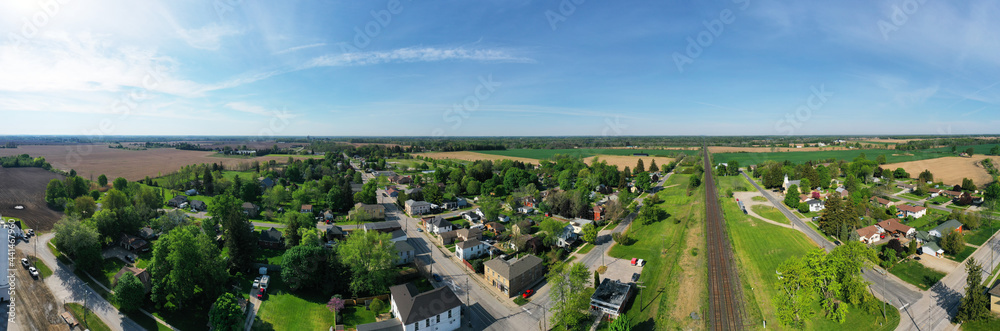 Aerial panorama of Princeton, Ontario, Canada