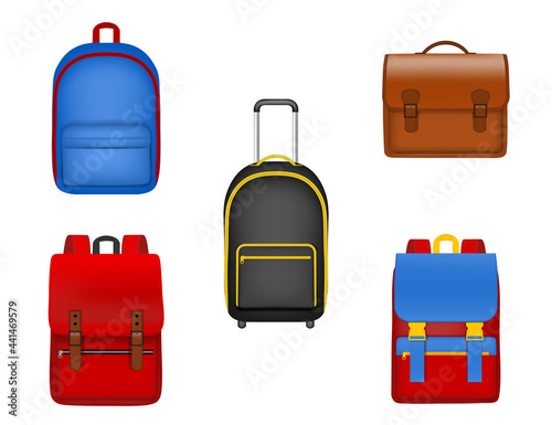 Set of isolated school backpacks