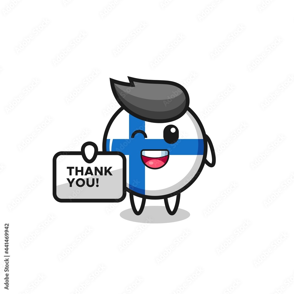 the mascot of the finland flag badge holding a banner that says thank you the mascot of the finland flag badge holding a banner that says thank you