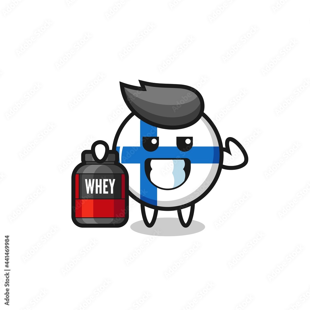 the muscular finland flag badge character is holding a protein supplement the muscular finland flag badge character is holding a protein supplement