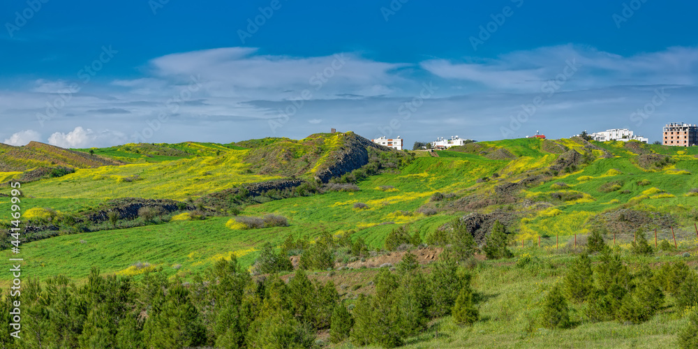 Fototapeta premium Picturesque nature background of the slopes of the Kyrenia mountain range in the Kyrenia region, Northern Cyprus