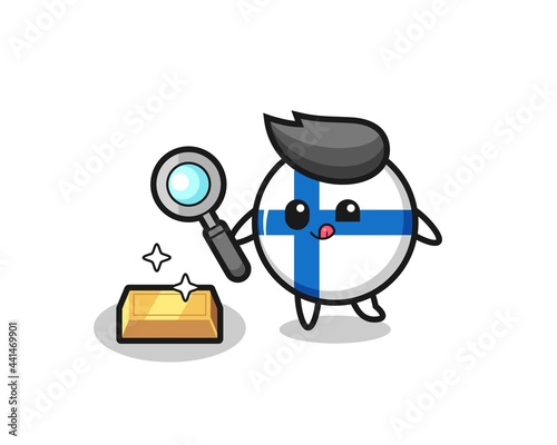 finland flag badge character is checking the authenticity of the gold bullion