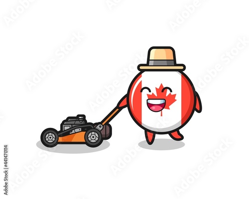 illustration of the canada flag badge character using lawn mower