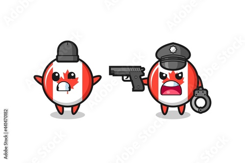 illustration of canada flag badge robber with hands up pose caught by police © heriyusuf