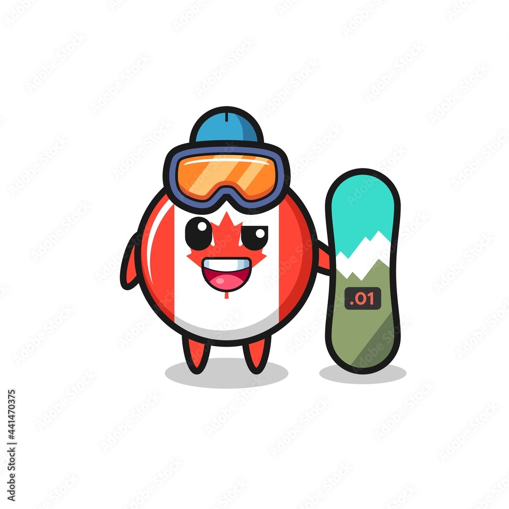Illustration of canada flag badge character with snowboarding style Illustration of canada flag badge character with snowboarding style