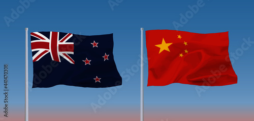 中国とニュージーランドの国旗