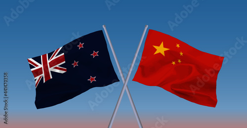 中国とニュージーランドの国旗