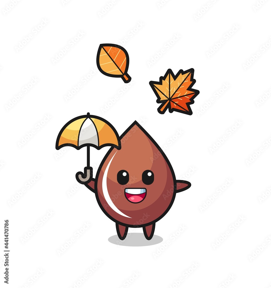 cartoon of the cute chocolate drop holding an umbrella in autumn cartoon of the cute chocolate drop holding an umbrella in autumn