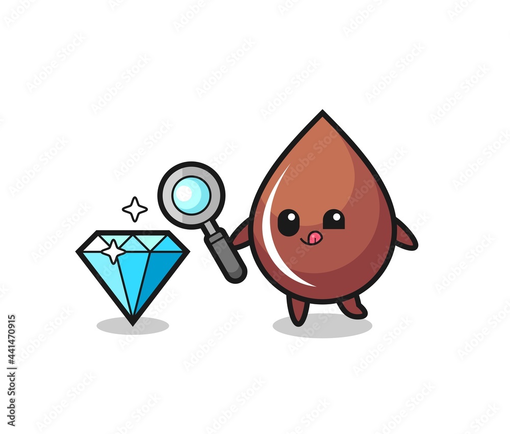 chocolate drop mascot is checking the authenticity of a diamond chocolate drop mascot is checking the authenticity of a diamond