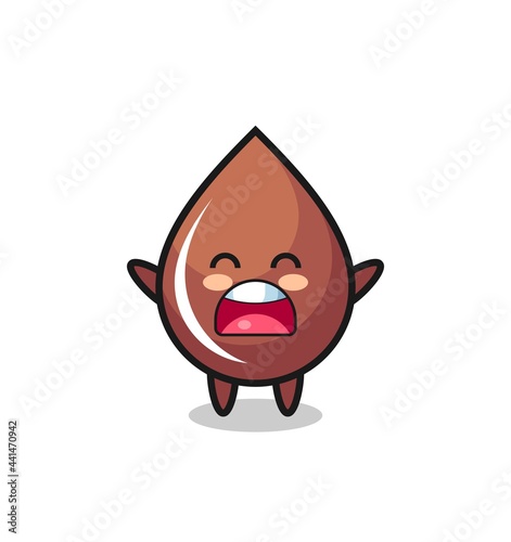 cute chocolate drop mascot with a yawn expression