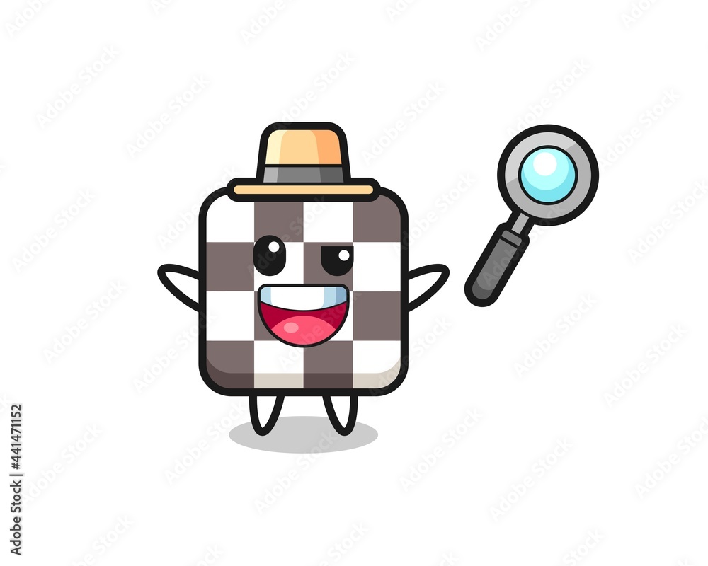 illustration of the chess board mascot as a detective who manages to solve a case